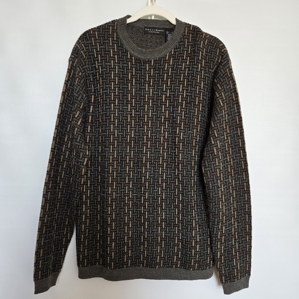 CRAZY HORSE SWEATER MENS CREW NECK GRAY WOOL BLEND (LARGE)